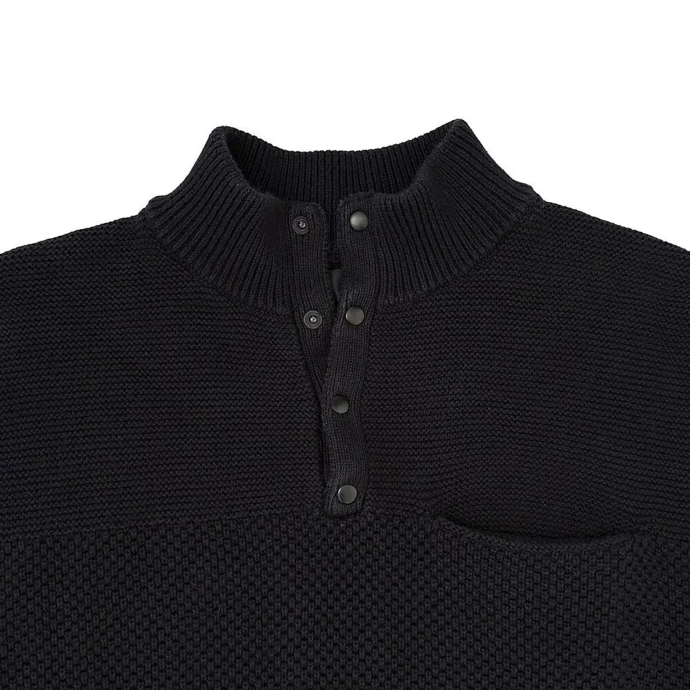 J.Crew Seed Stitch Sweater Men L Black Cotton Snap Mock Neck Pullover Preppy